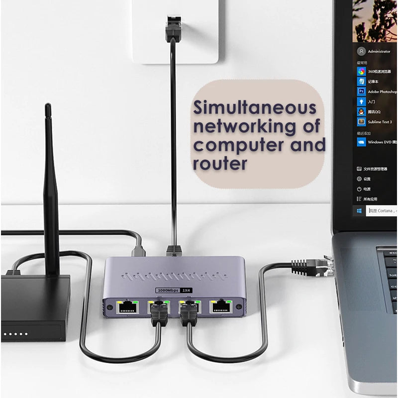 Gigabit Ethernet 1x4 Splitter RJ45 Cat6 LAN 1000Mbps Coupler Ethernet Splitter Richie's