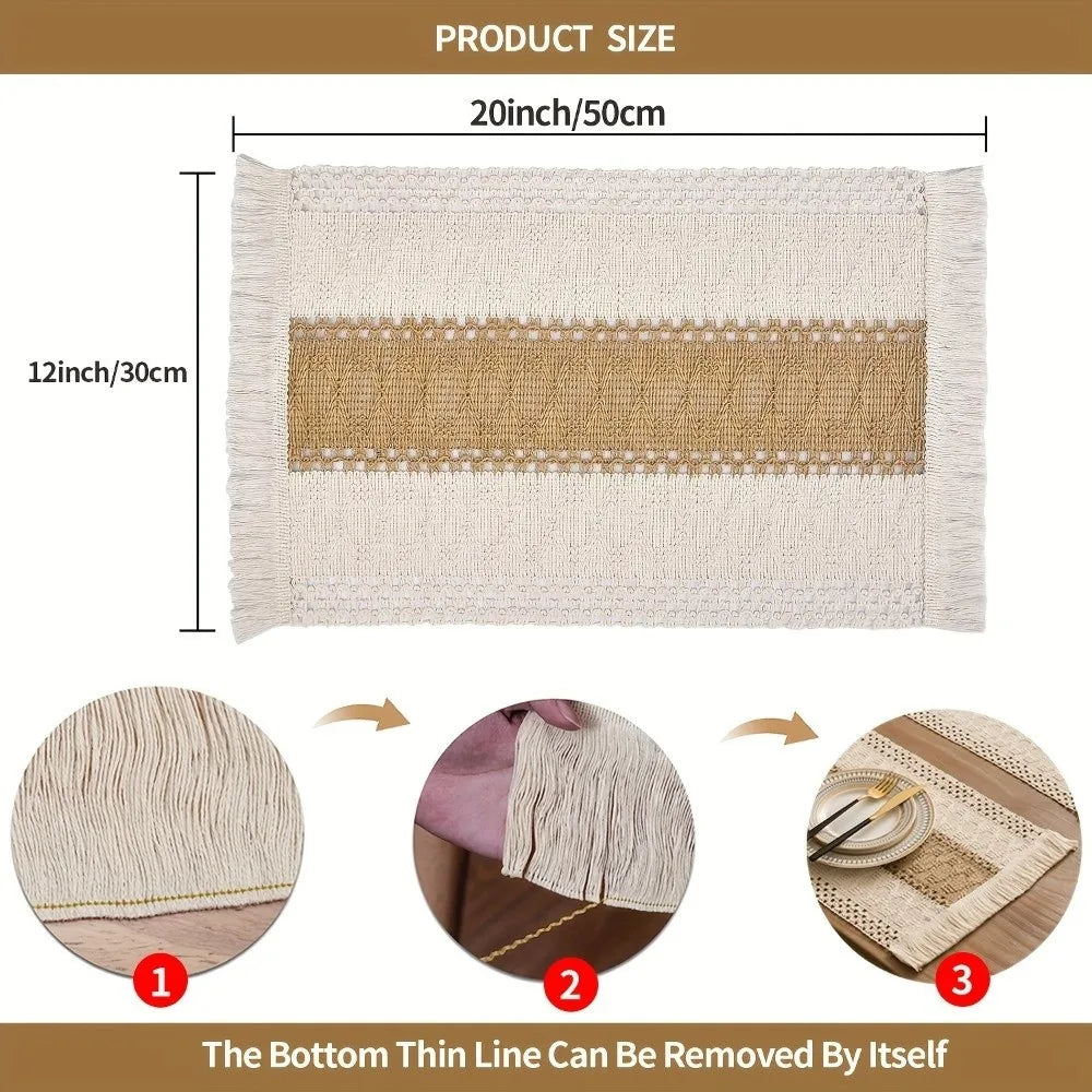 4-Pack Boho Burlap Placemats with Tassels | Heat Resistant Linen Table Placemats Richie's