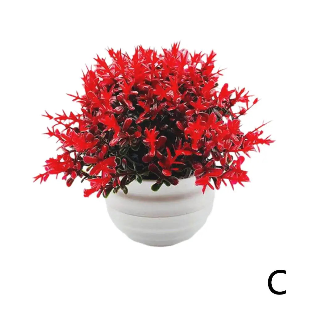 Artificial Bonsai Potted Plant – Multi-Color Faux Grass Décor Artificial Potted Plant Richie's bright red