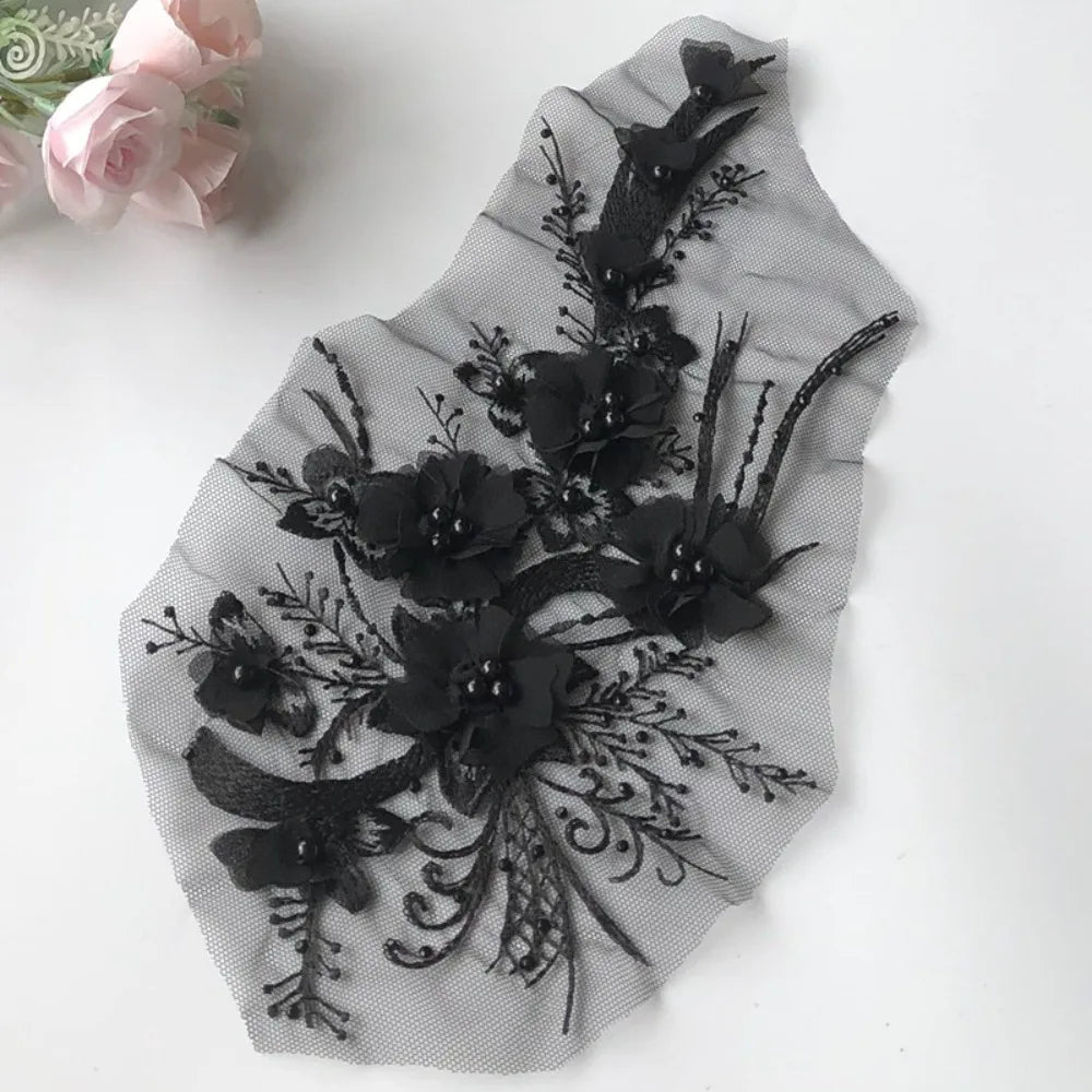 3D Sequined Flower Embroidery Patch – DIY Floral Lace Applique Embroidery Applique Patch Richie's Black