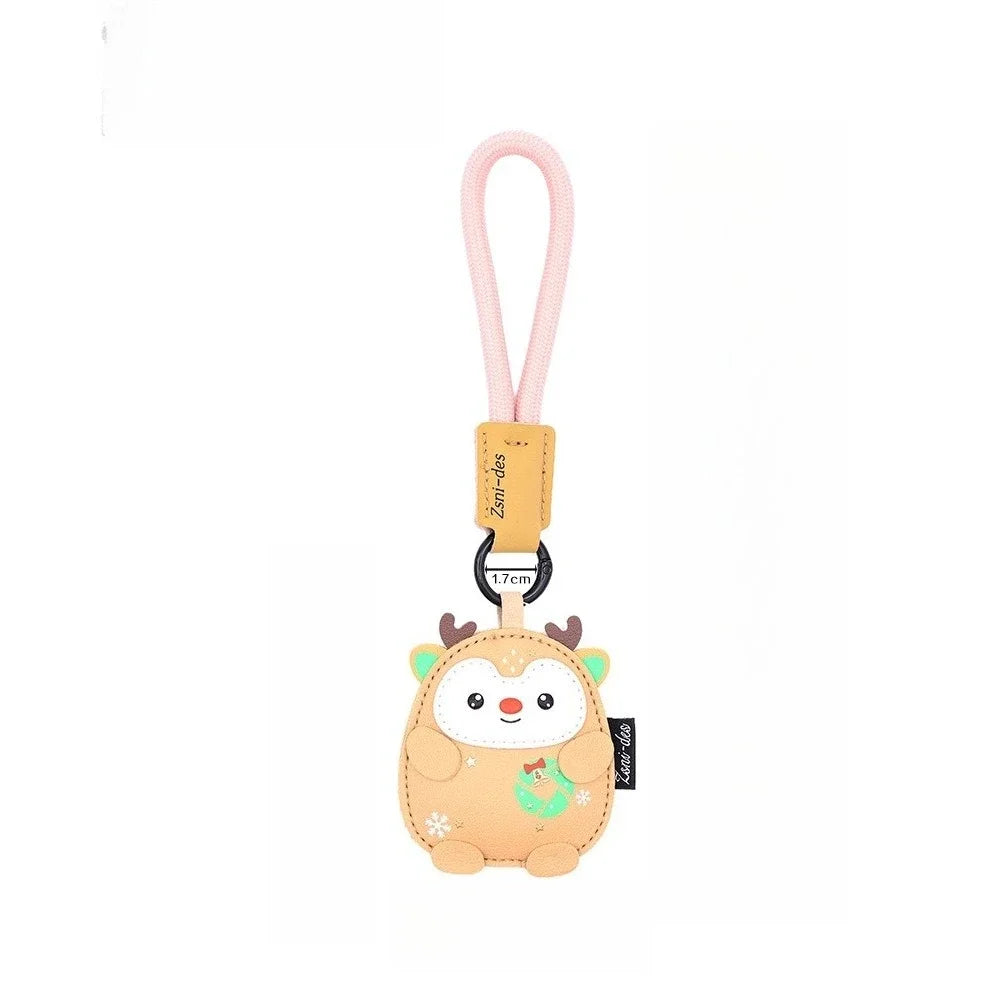 Cartoon Santa Reindeer Keychain – Faux Leather Christmas Pendant Holiday Keychain Richie's Deer 1 Pc