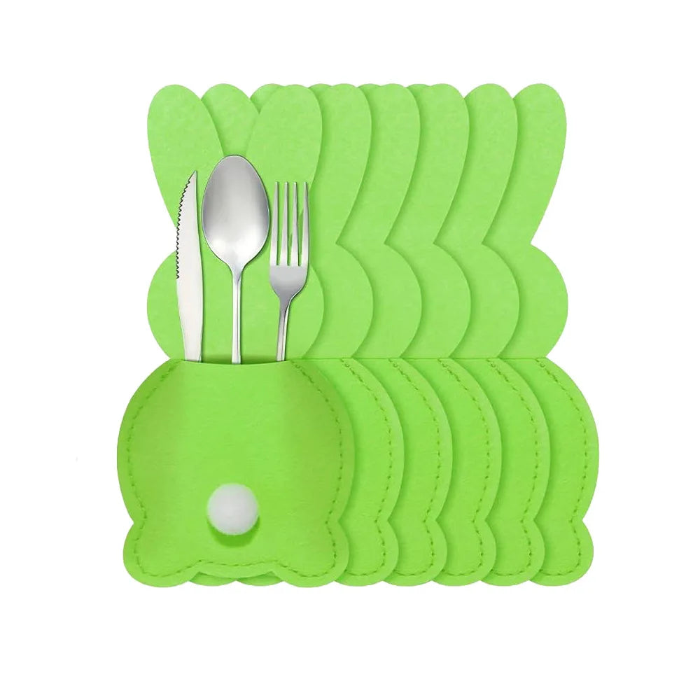 6pcs Easter Rabbit Felt Cutlery Bags – Egg Table Decoration Easter Table Decor Richie's green 6pcs