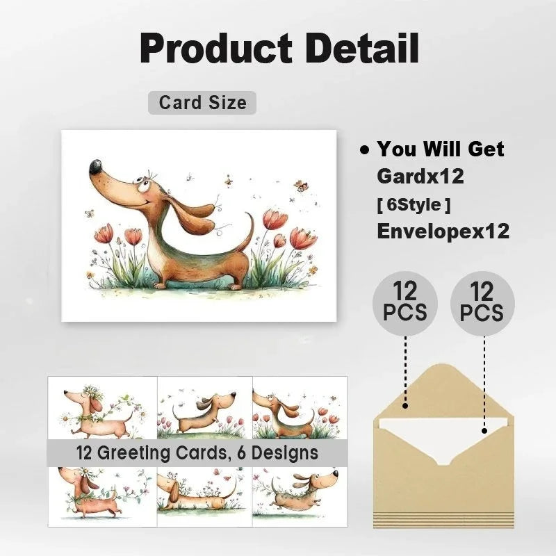 24 Dachshund Watercolor Greeting Cards – Birthday & Wedding Greeting Card Set Richie's