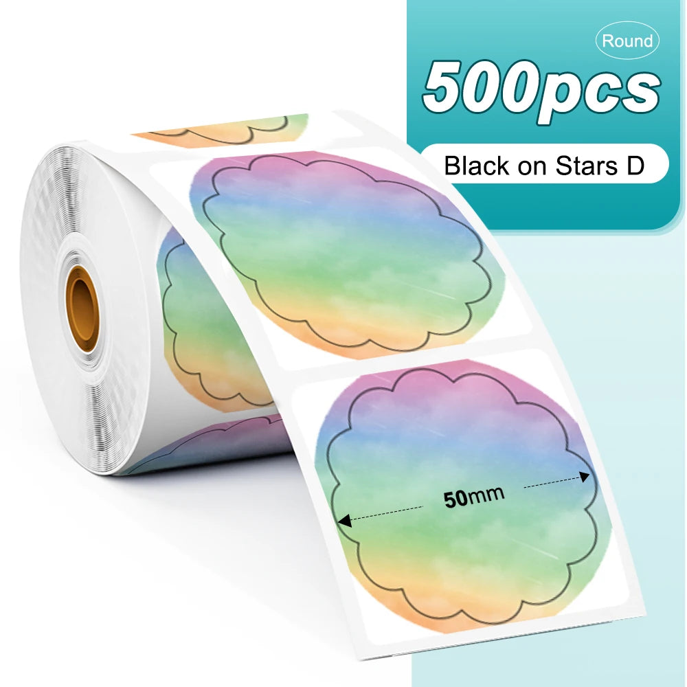 Phomemo 1000pcs Round Thermal Shipping Labels Rainbow Stickers Thermal Shipping Labels Richie's 500pcs Star D