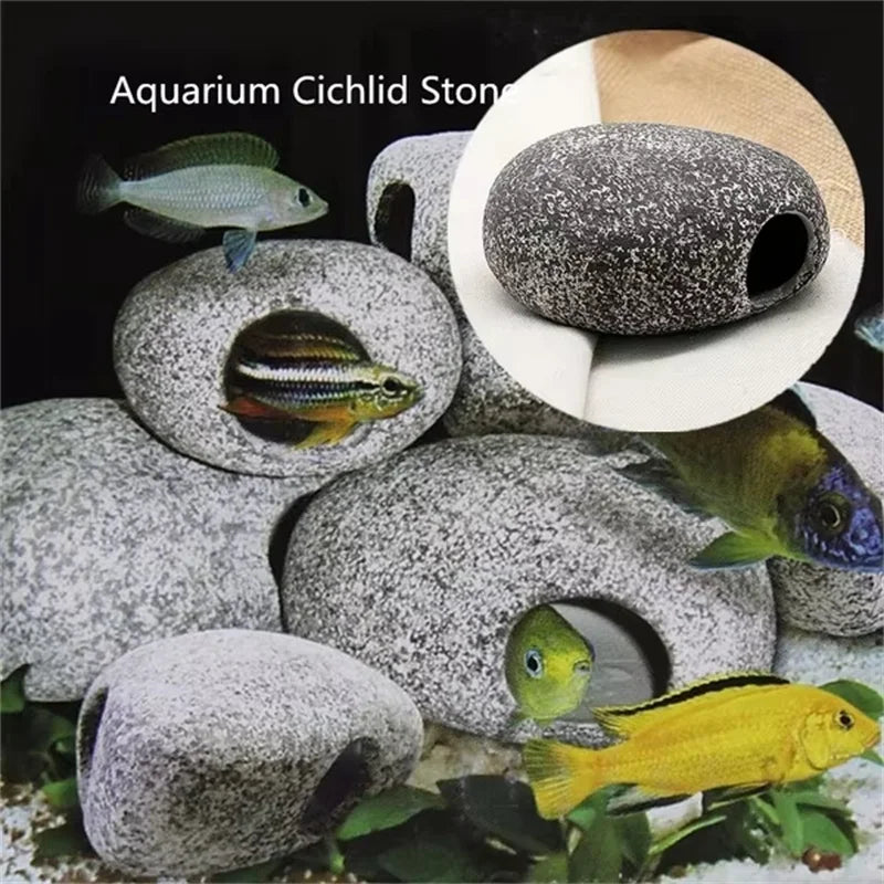 Aquarium Cichlid Rock Cave Ceramic Fish Tank Ornament 1-2 Pcs Aquarium Rock Cave Richie's