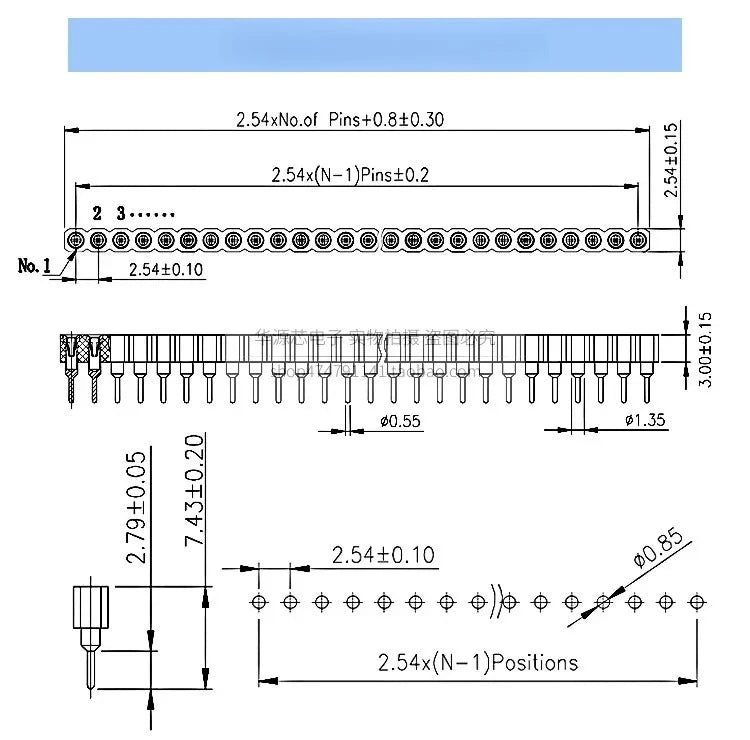 5 Pcs Gold Plated Pin Header 2.54mm Pitch Single/Double Row PCB Pin Header Richie's