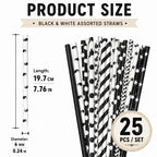 25pcs Black & White Paper Straws – Biodegradable Party Straws Paper Drinking Straws Richie's