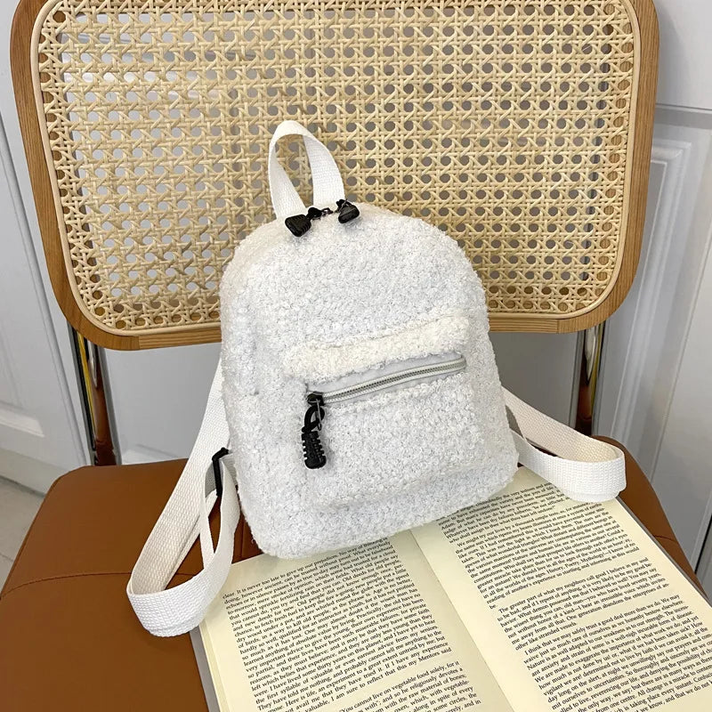 Women's Mini Corduroy Backpack – Casual Small Bookbag Mini Backpack Richie's White 17x21x11cm