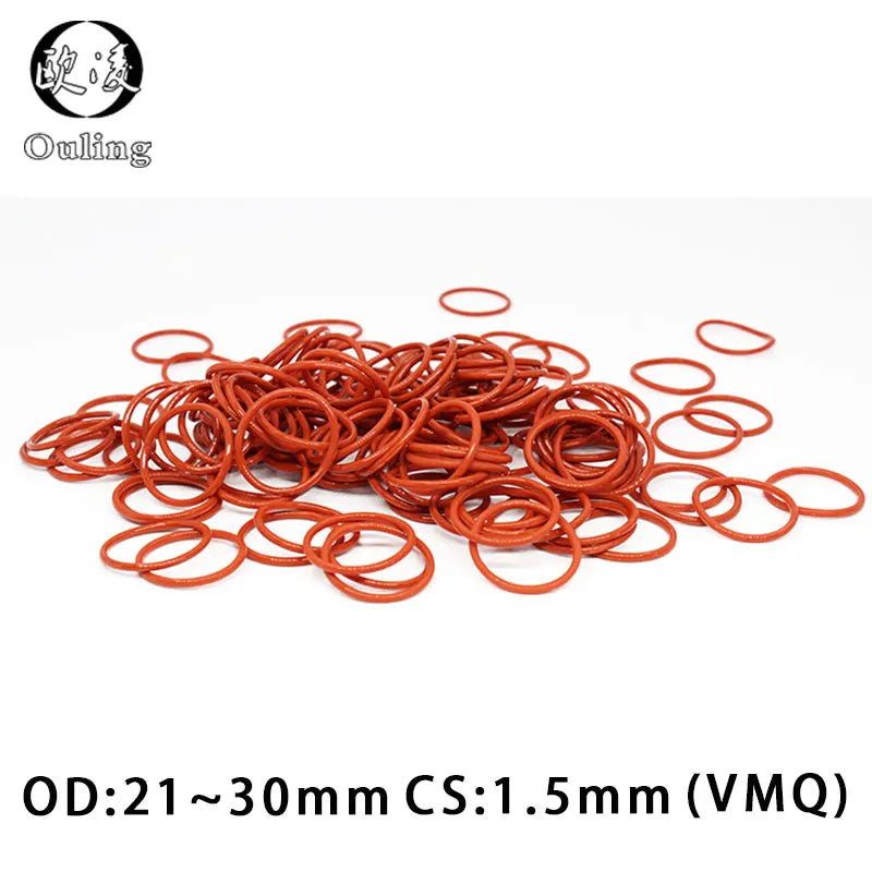 30PCS Red VMQ Silicone O-Rings CS1.5mm OD21-30mm Gasket Washers Silicone O-Ring Set Richie's