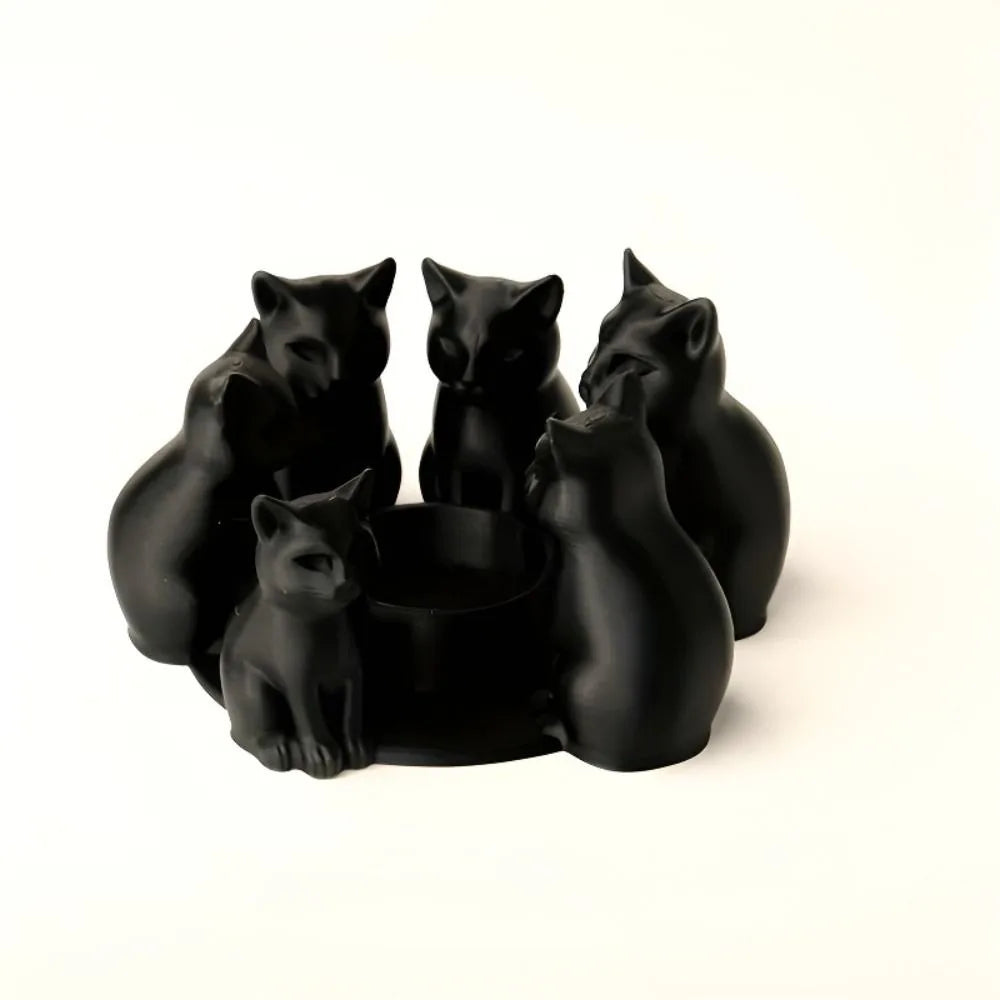 3D Printed Black Cat Ring Candle Holder Set of 6 | PLA Candle Holder Set Richie's