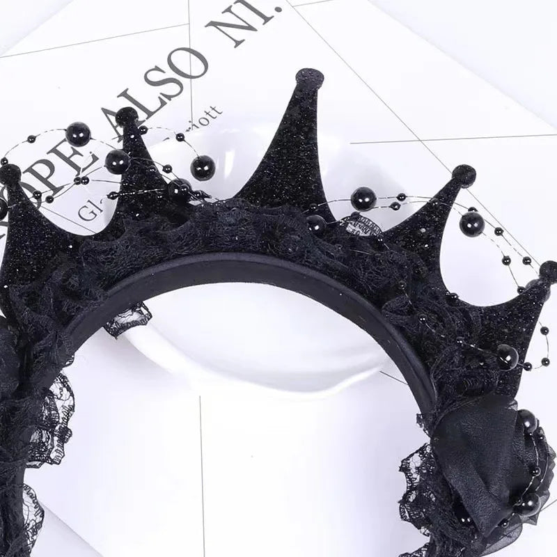 Black Rose Lace Crown Headband – Gothic Halloween Headpiece Costume Hair Accessory Richie's