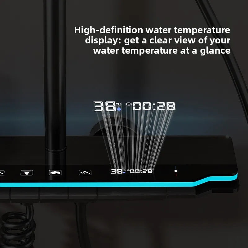 Brass Thermostatic Shower Set Digital Display Piano Button Gun Gray Thermostatic Shower Set Richie's