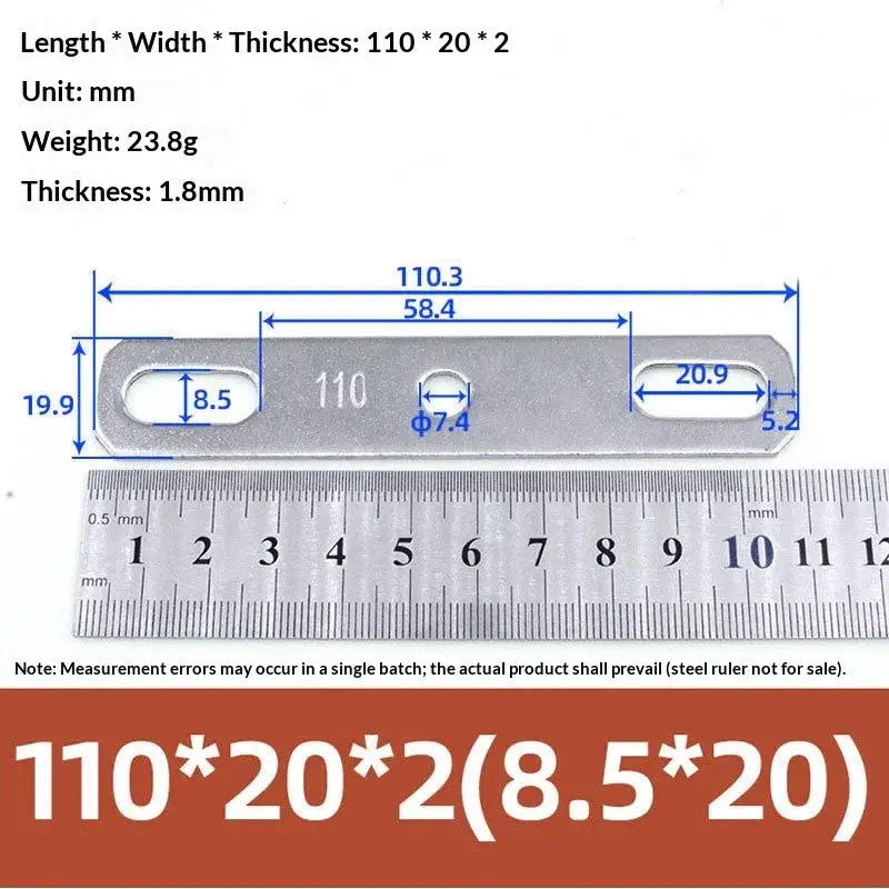 304 Stainless Steel Double Hole Flat Gasket Straight Plate Metal Flat Gasket Richie's 110x20x2cm B