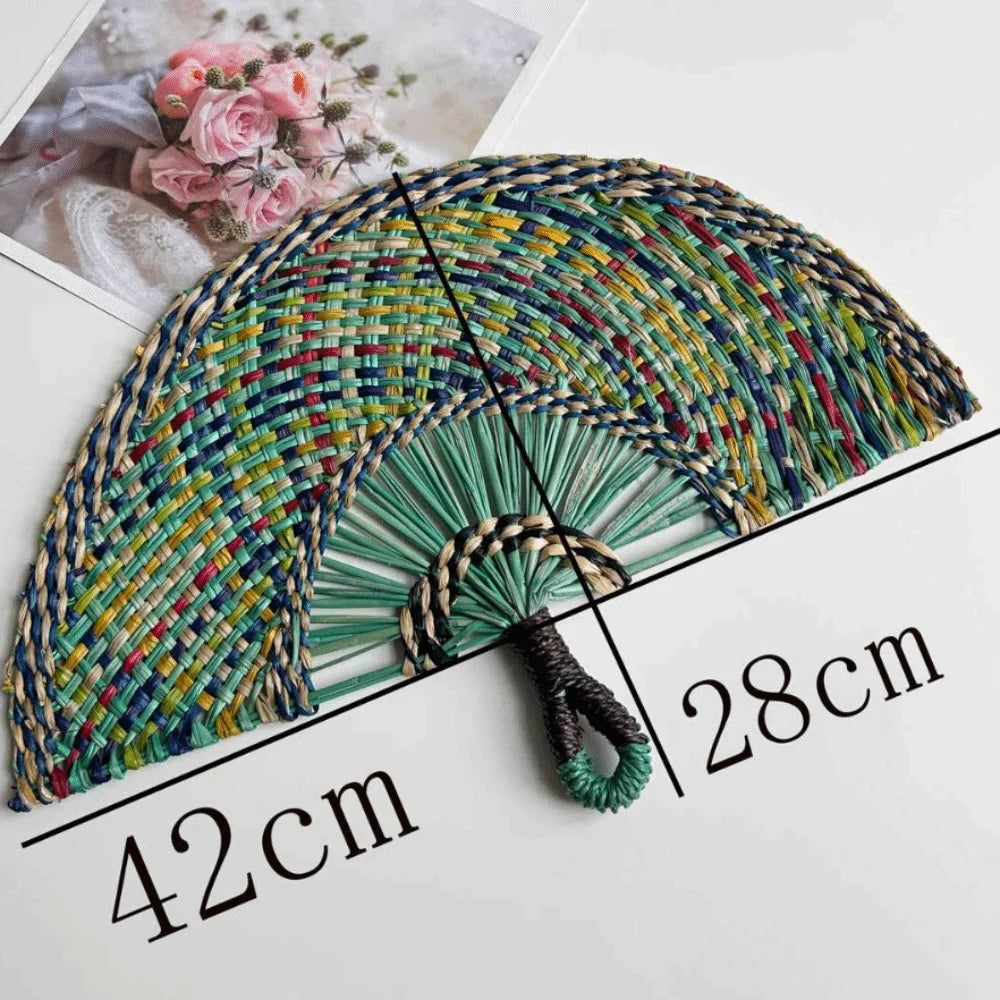 Handmade Natural Seaweed Straw Fan – Boho Semicircular Woven Fan Woven Decorative Fan Richie's H