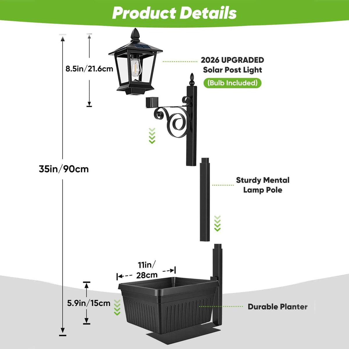2-in-1 Solar Lamp Post with Planter | IP54 Outdoor Light Solar Garden Lamp Richie's