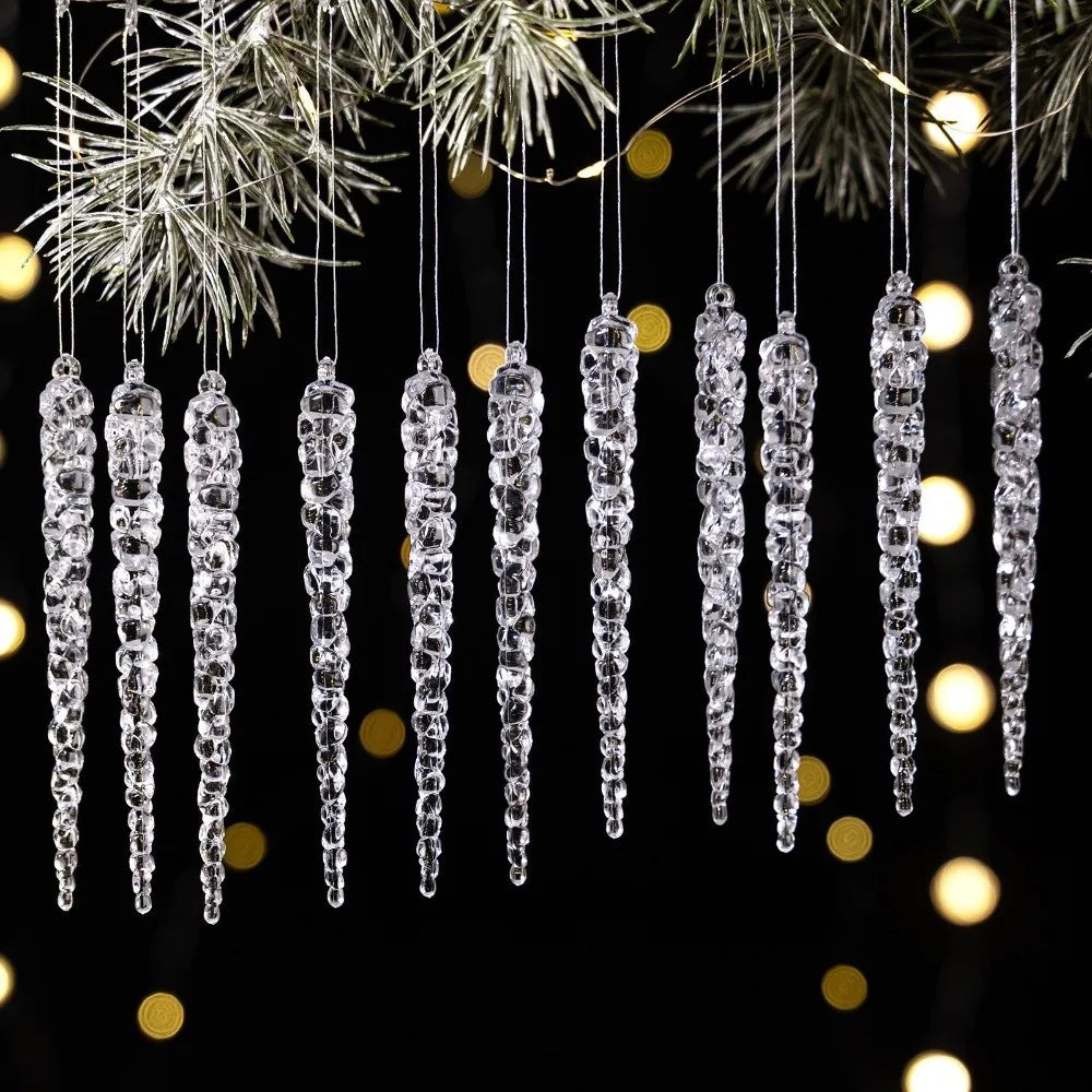 12pcs Crystal Clear Acrylic Christmas Icicle Ornaments Christmas Ornaments Richie's White