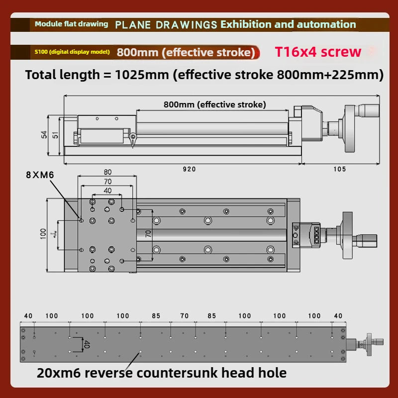 XYZ Manual Linear Slide Table Digital Display & Handwheel S100 Linear Slide Table Richie's S100-800MM-H