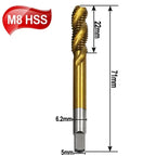 HSS Titanium Spiral Flute Thread Tap M3 M4 M5 M6 M8 Metric Thread Tap Richie's M8