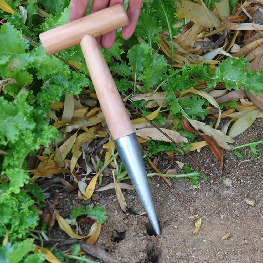 Stainless Steel Hand Dibber with Wooden T-Handle | Bulb Planter Garden Dibber Tool Richie's