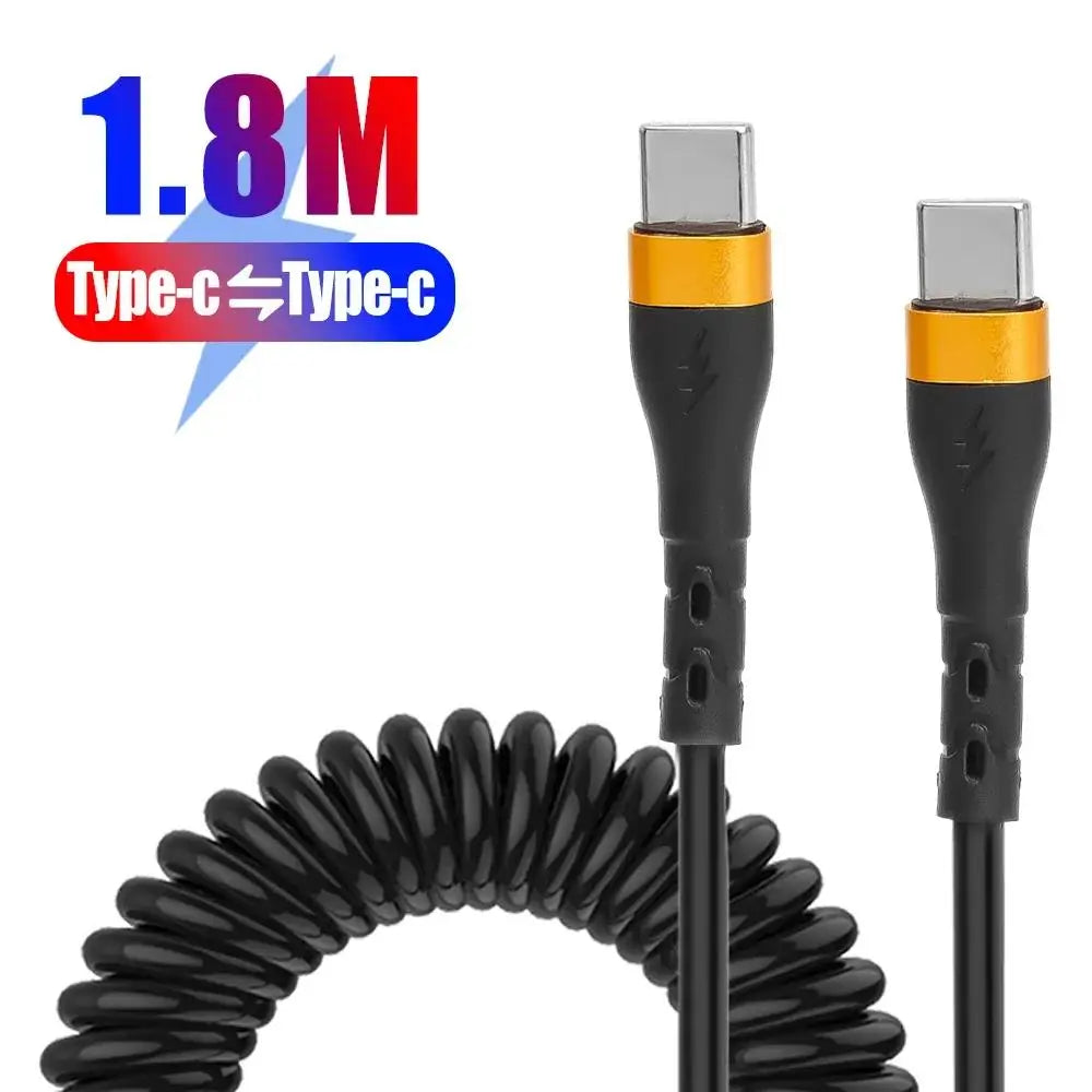USB-C Spring Car Cable 120W PD Fast Charging – 1M/1.8M USB-C Charging Cable Richie's Gold-1.8m
