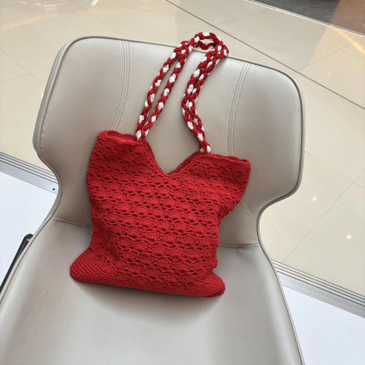 Retro Hollow Knit Tote Bag – Large Shoulder Handbag for Women Knitted Tote Bag Richie's Red