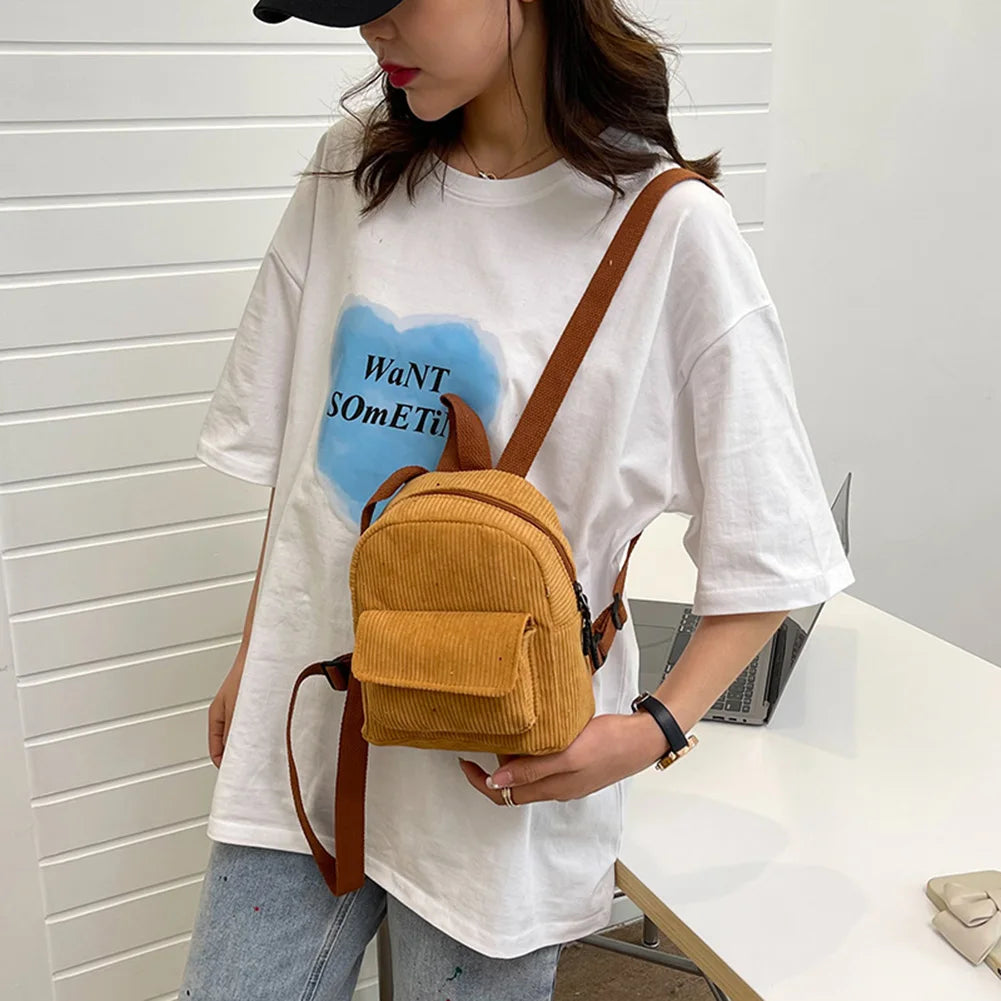 Women's Mini Corduroy Backpack – Casual Small Travel Bag Mini Backpack Richie's