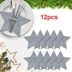 12pcs Christmas Star Felt Table Mats & Cutlery Bag Set Christmas Table Mats Richie's Grey 12pcs