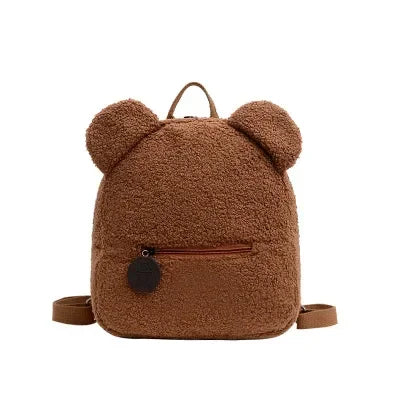 Bear Ear Fleece Backpack for Kids Girls – Cute Plush Daypack Kids Plush Backpack Richie's Brown