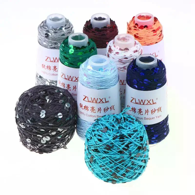 Sequin Cotton Yarn 50g Ball – Glitter Knitting & Crochet Thread Sequin Craft Yarn Richie's