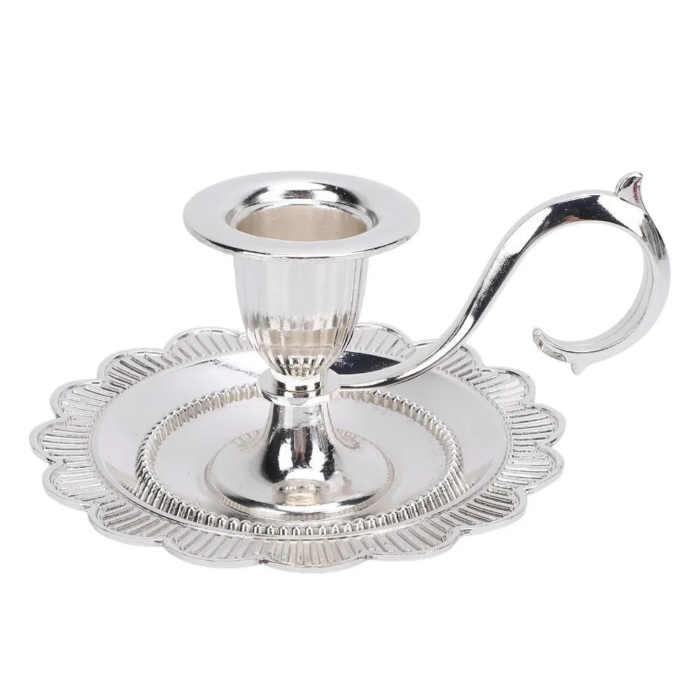 Zinc Alloy Handheld Candlestick Holder – European Retro Style Candle Holder Richie's Silver