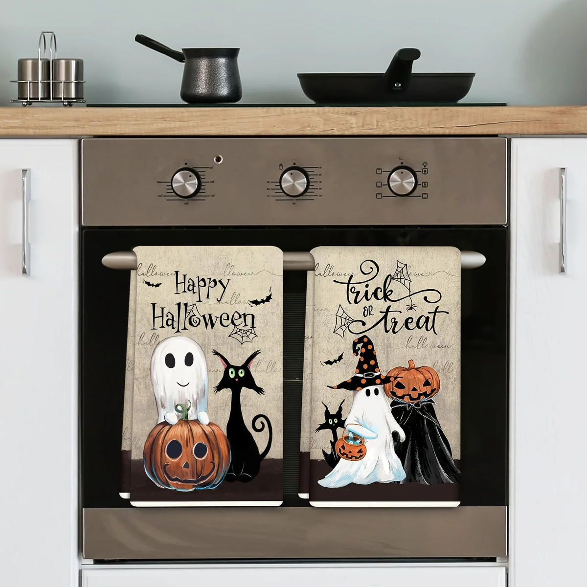Halloween Kitchen Towel Set – Pumpkin & Black Cat Dishcloths 2pc Kitchen Towel Set Richie's