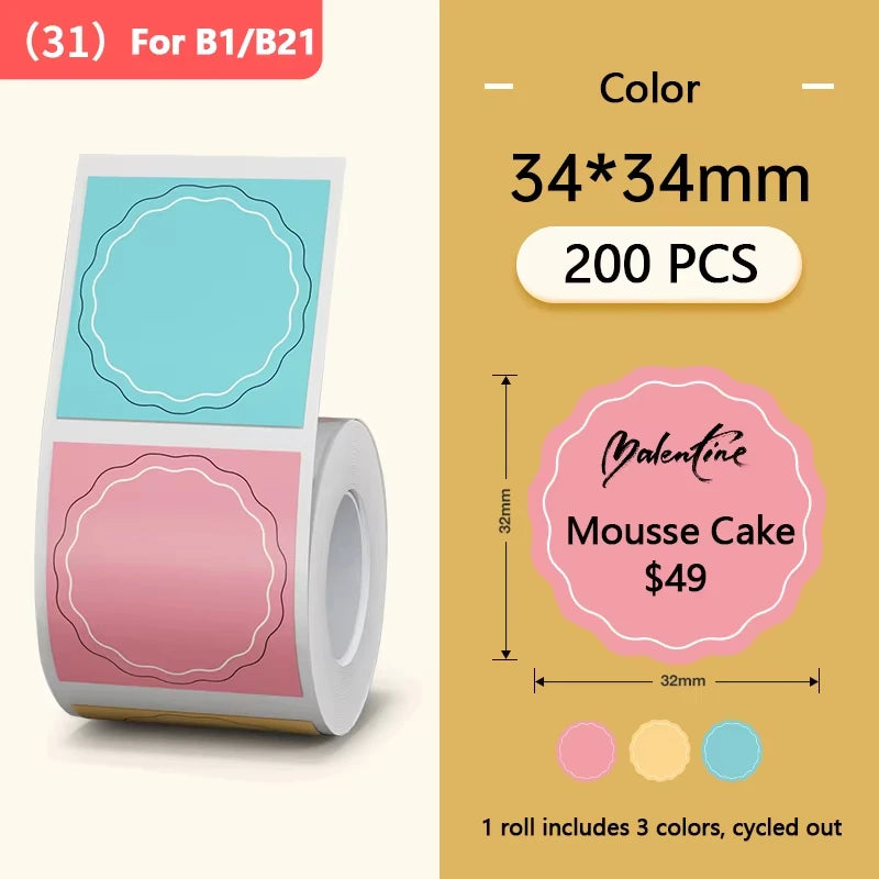 Niimbot Thermal Label Tape – Self-Adhesive Sticker for B1 B21 B3S Thermal Label Tape Richie's Color 34x34mm