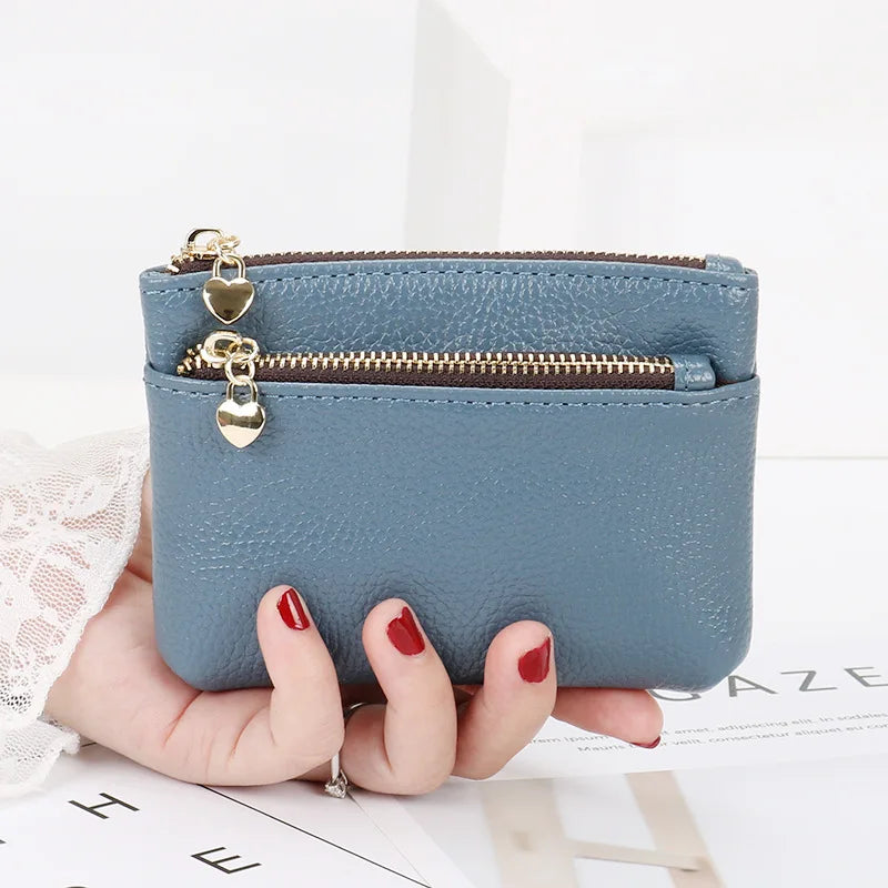 Women's Mini PU Leather Coin Purse Zipper Wallet & Key Chain Coin Purse Wallet Richie's Haze Blue