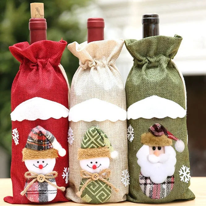 Christmas Wine Bottle Bags – Santa, Plaid & Floral | 1 or 3 Pcs Holiday Bottle Bag Richie's 3pcs