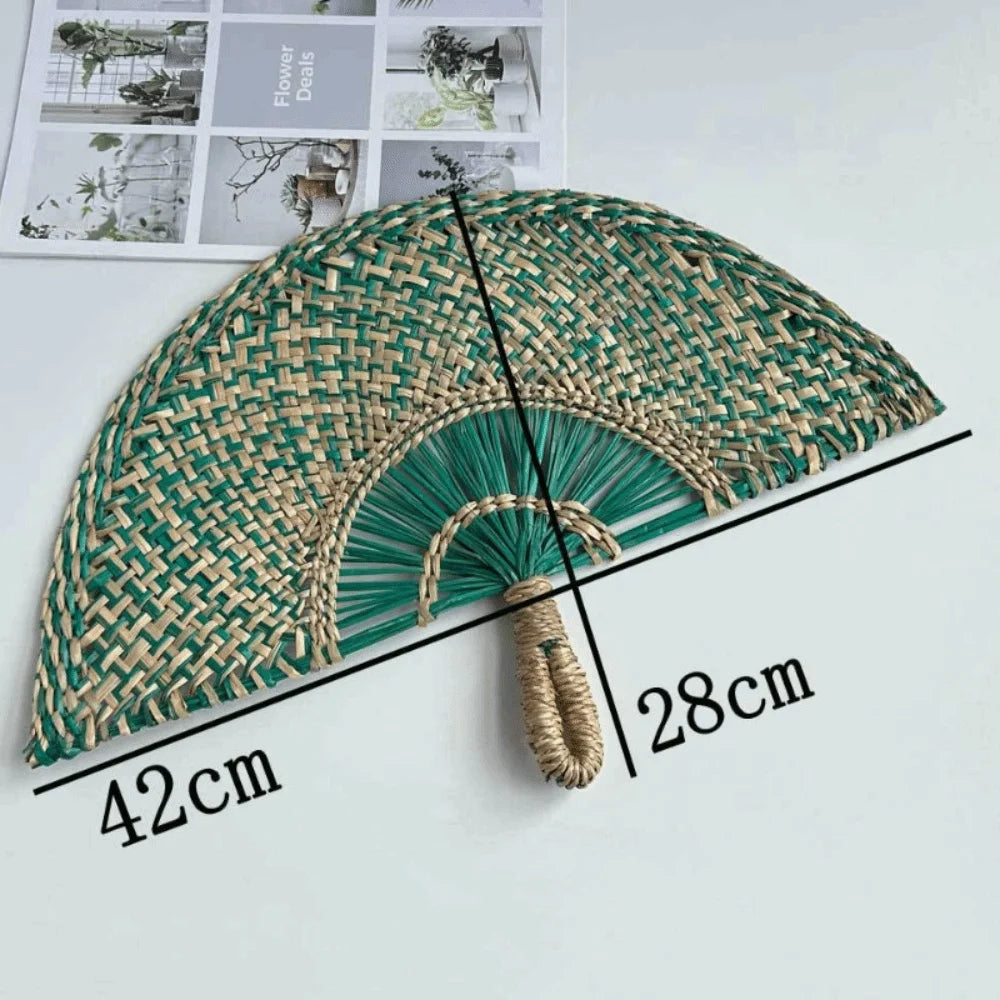 Handmade Natural Seaweed Straw Fan – Boho Semicircular Woven Fan Woven Decorative Fan Richie's D