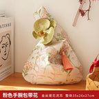 Chinese Tassel Wrist Bag Embroidery Hanfu Wedding Gift Pouch Wrist Bag Richie's pink with flowers