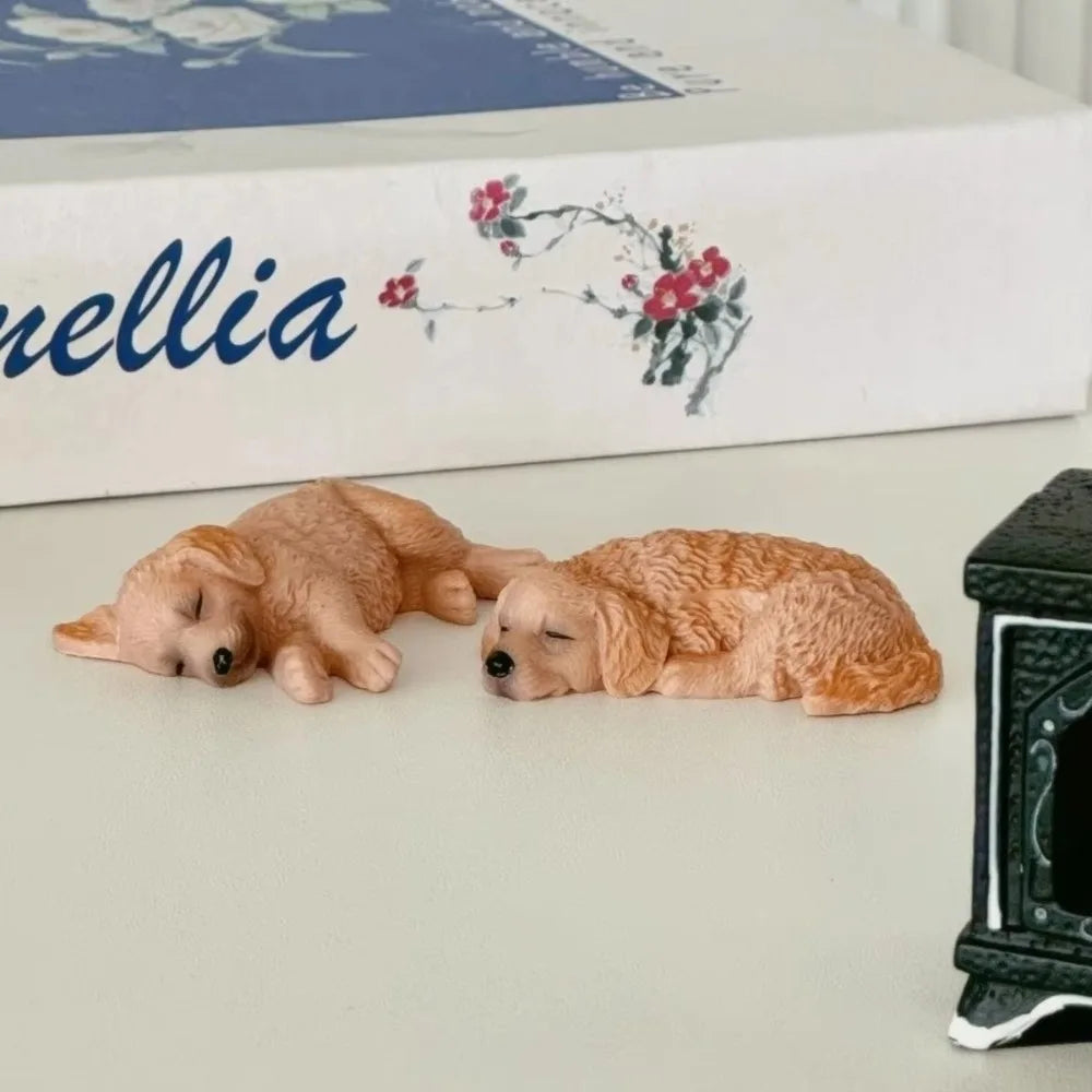 2Pcs Golden Retriever Sleeping Puppy Resin Car Ornaments Resin Dog Figurine Richie's