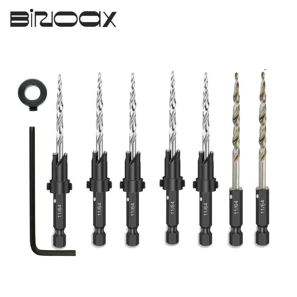 Wood Countersink Drill Bit Set 5/7Pc SAE Tapered 1/4" Hex Shank Countersink Drill Bits Richie's