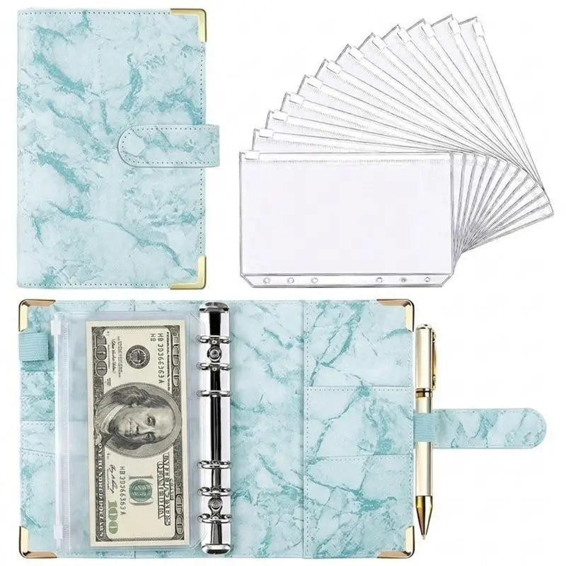 A6 PU Leather Budget Binder Marble Notebook Money Organizer Budget Binder Planner Richie's Blue A6