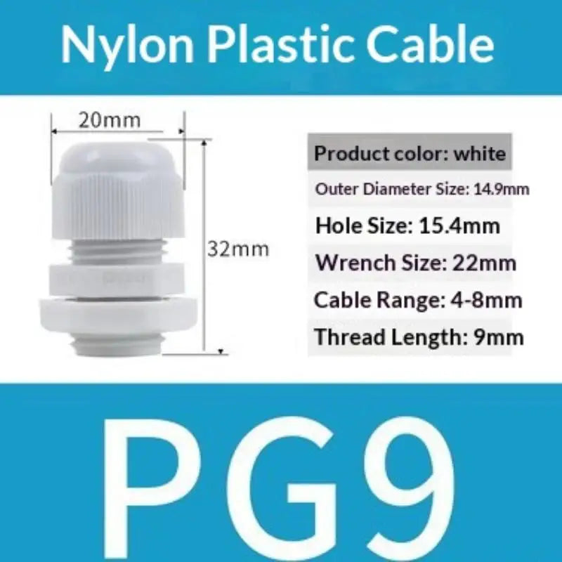 10Pcs IP68 Waterproof Cable Gland PG7 PG9 Nylon Connector Cable Gland Connector Richie's 10pcs PG9 White