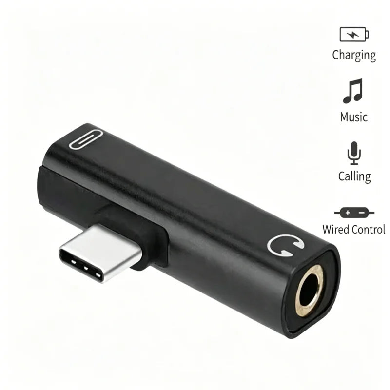 90° USB-C Audio & Charging Splitter Adapter | 2-in-1 L-Shape USB-C Splitter Adapter Richie's Black
