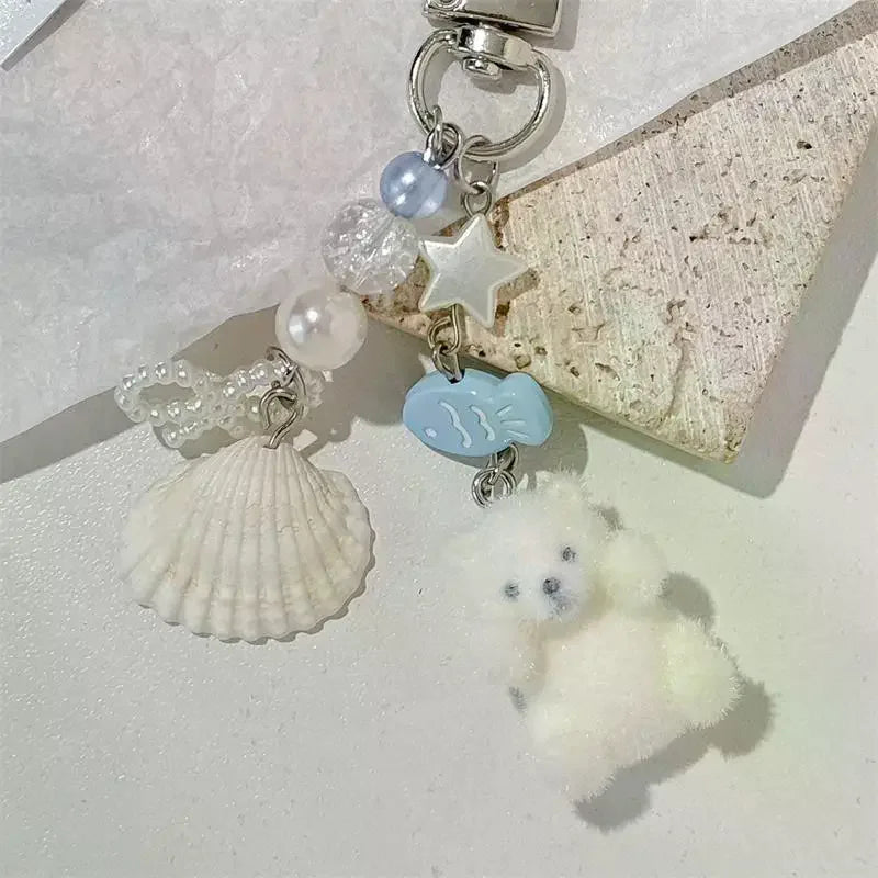 Flocked Polar Bear Shell Keychain Pendant | Cute Animal Keyring Animal Keychain Pendant Richie's