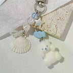 Flocked Polar Bear Shell Keychain Pendant | Cute Animal Keyring Animal Keychain Pendant Richie's