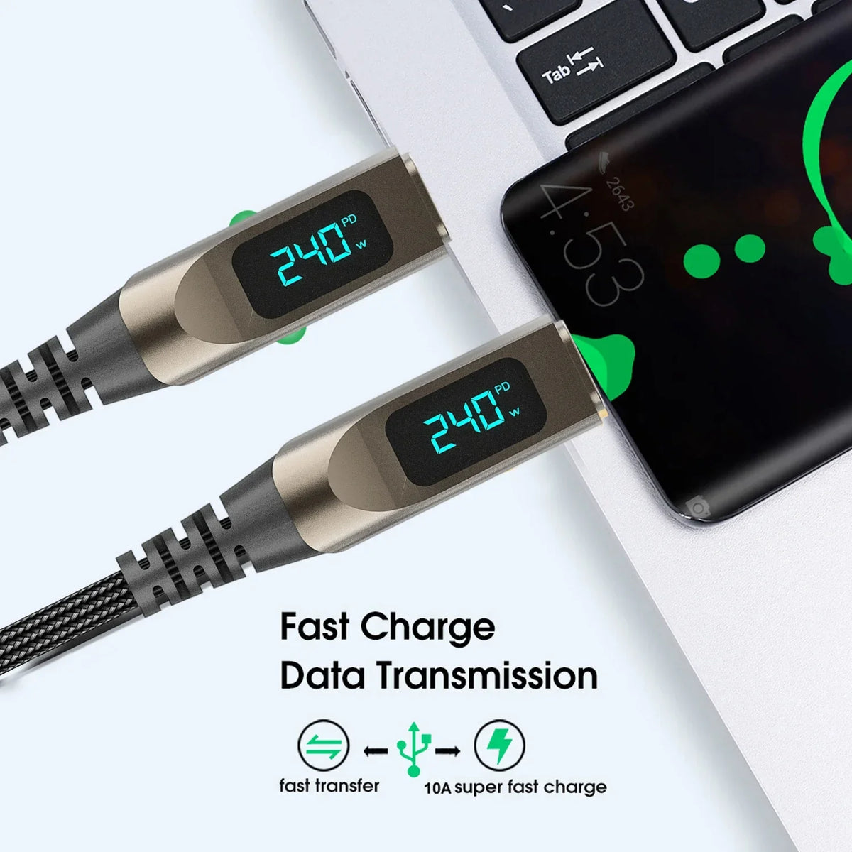 FUCHU 240W USB-C Fast Charging Cable – Nylon Braided, 120cm USB-C Charging Cable Richie's