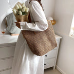 Women's Bohemian Straw Tote Bag – Hand-Woven Beach Shoulder Bag Straw Tote Bag Richie's