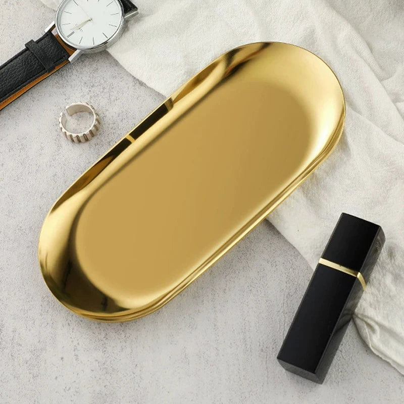 Stainless Steel Oval Storage Tray – Jewelry & Vanity Organizer Metal Storage Tray Richie's S Gold