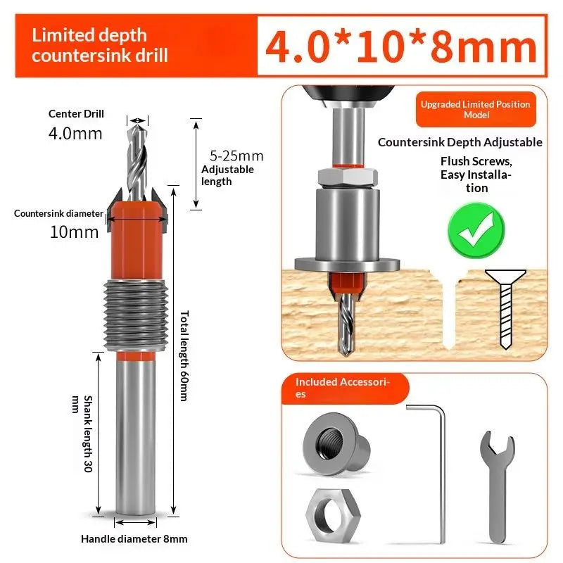 Adjustable Countersink Drill Bit – Carbide Woodworking Reamer Countersink Drill Bit Richie's 4x10MM