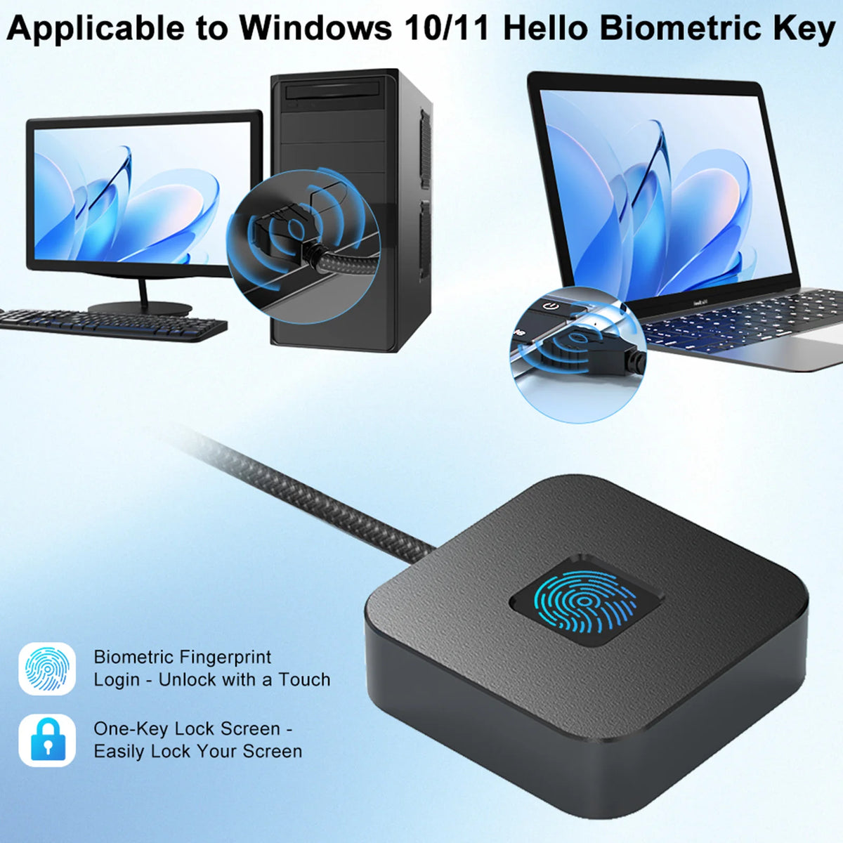 USB Fingerprint Reader 5ft Cable – Windows Hello 10/11 USB Fingerprint Scanner Richie's