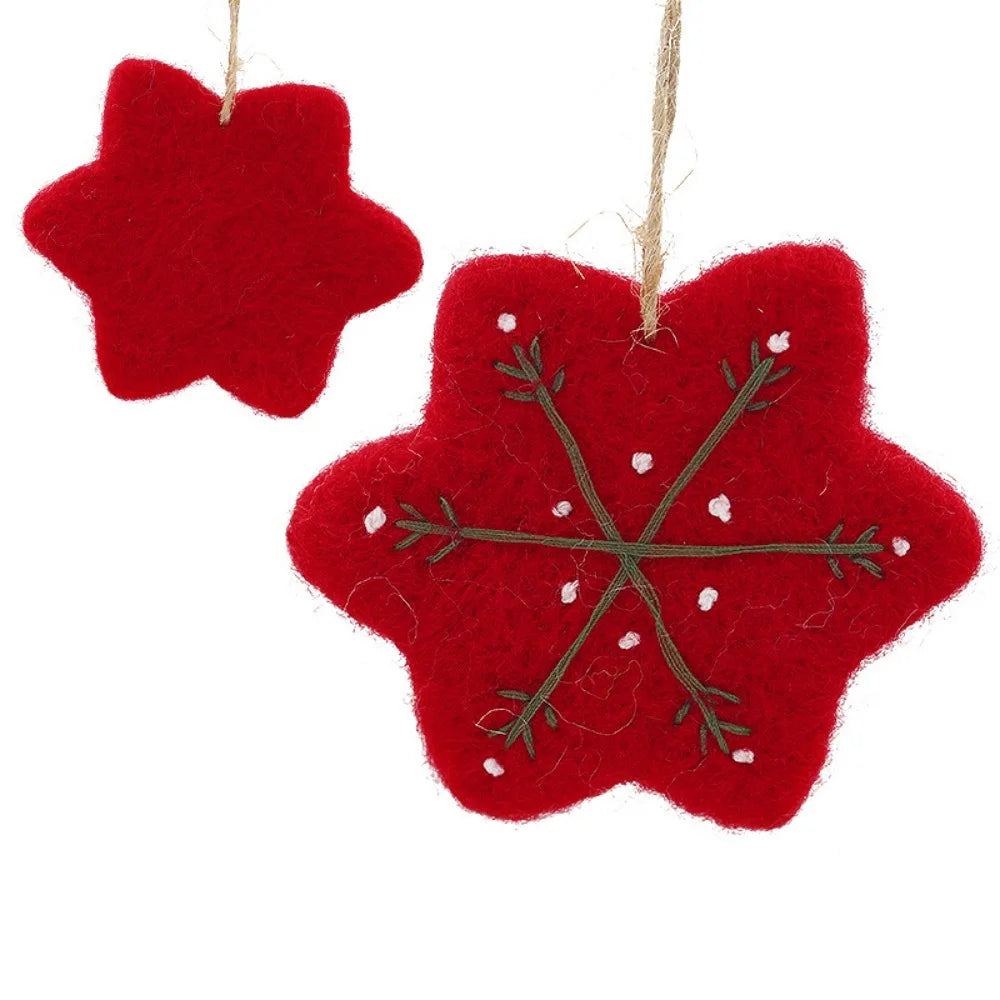 Felt Christmas Ornaments Embroidered Snowflake Tree Star Heart Christmas Ornaments Richie's Red Snowflake