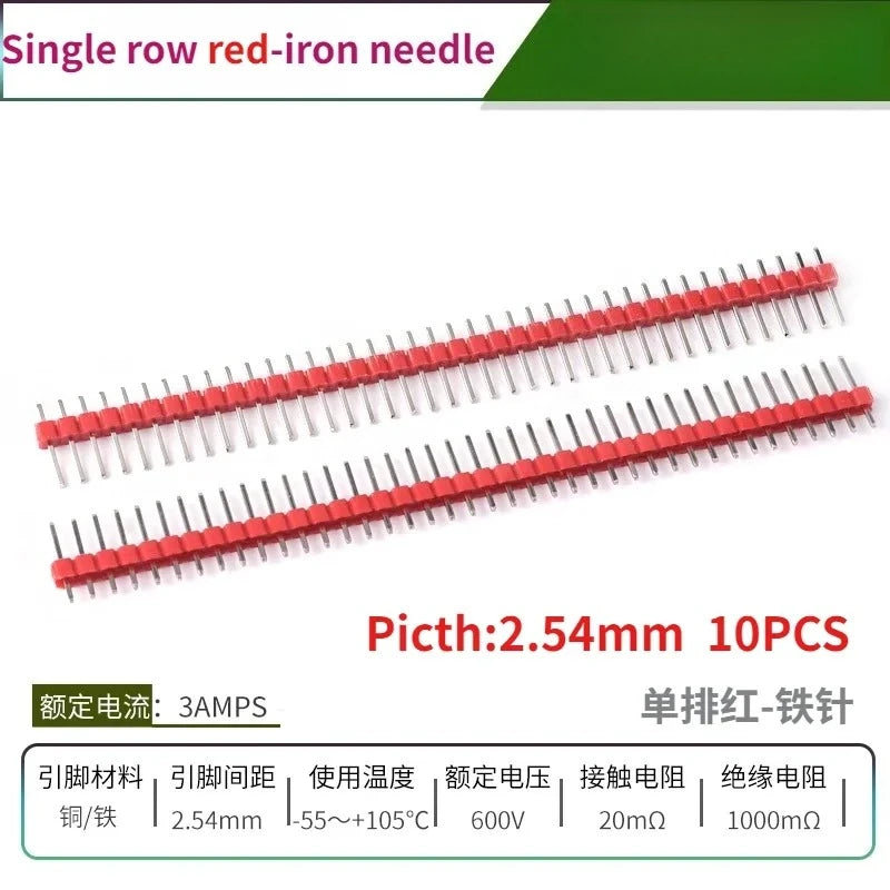 10PCS Color Gilded Pin Headers 2.54mm Single & Double Row Set PCB Pin Headers Richie's Red Iron 10PCS